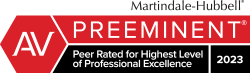 Martindale-Hubbell | AV Preeminent | Peer Rated For Highest Level | Of Professional Excellence 2023